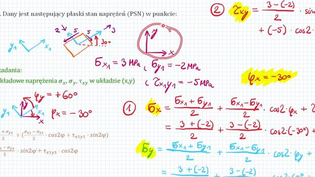 Naprężenia w układzie obróconym - przykład 2
