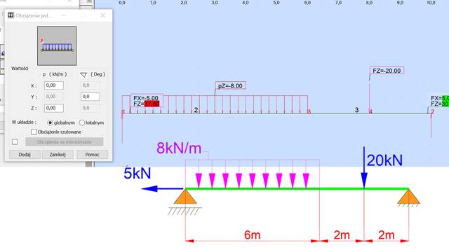 Belka swobodnie podparta w Autodesk Robot
