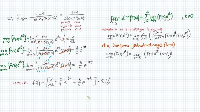 Równie często na zaliczeniach z transformaty Laplace'a pojawia się odwrotne przekształcenie Laplace'a.