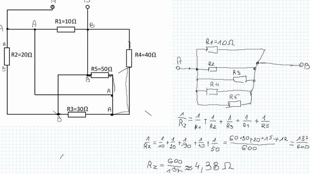 Skomplikowane zadanie sprowadzone do trywialnego rozwiązania z wyznaczania rezystancji zastępczej (wypadkowej)